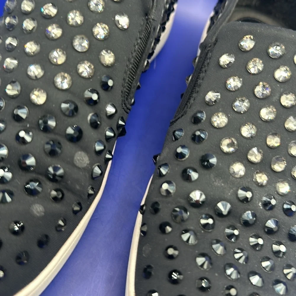 Michael Kors Keaton Sneakers Womens Sz 7M Black Black Crystal Rhinestone Slip On
